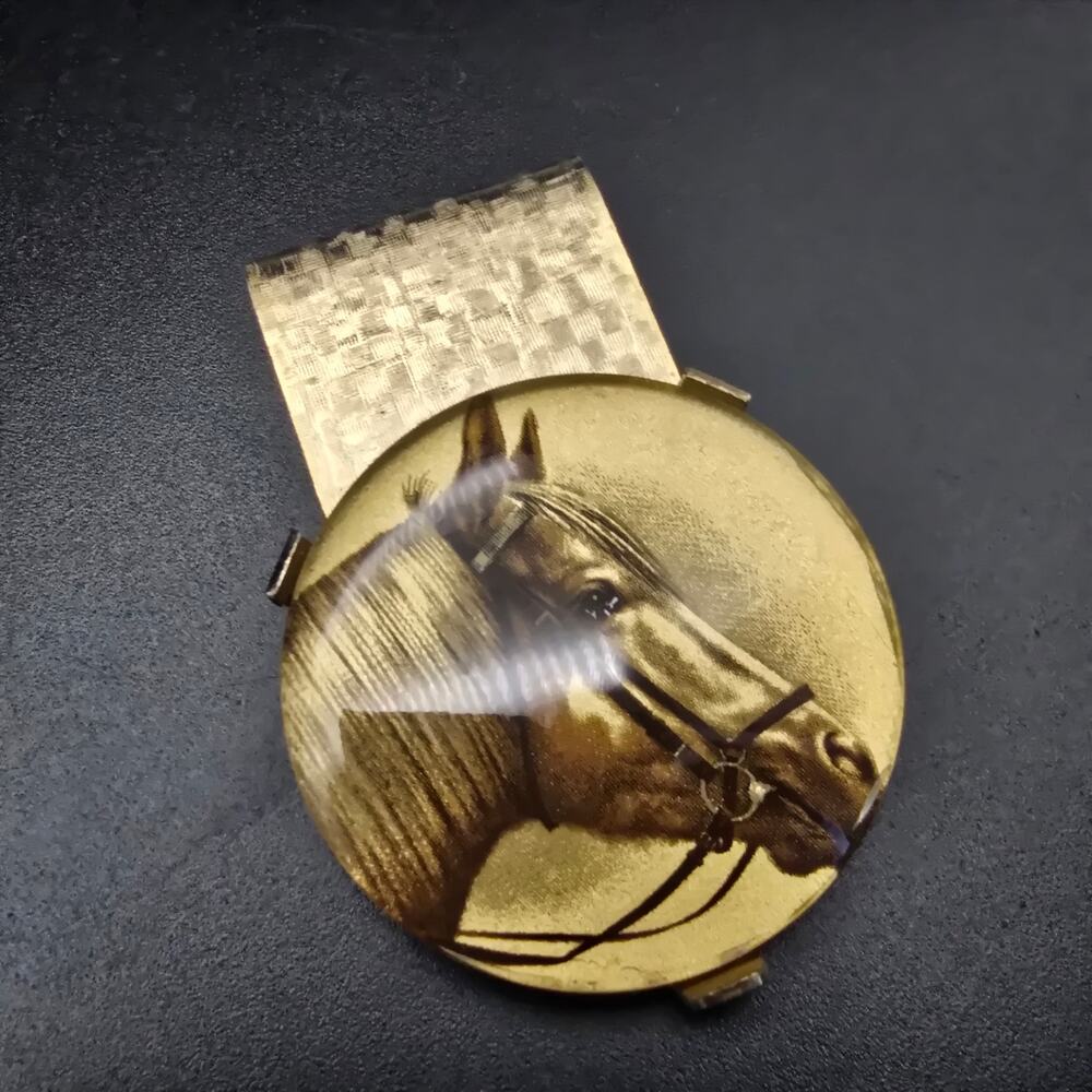 Vintage Horse Equestrian Themed Money Clip Gold Tone #1